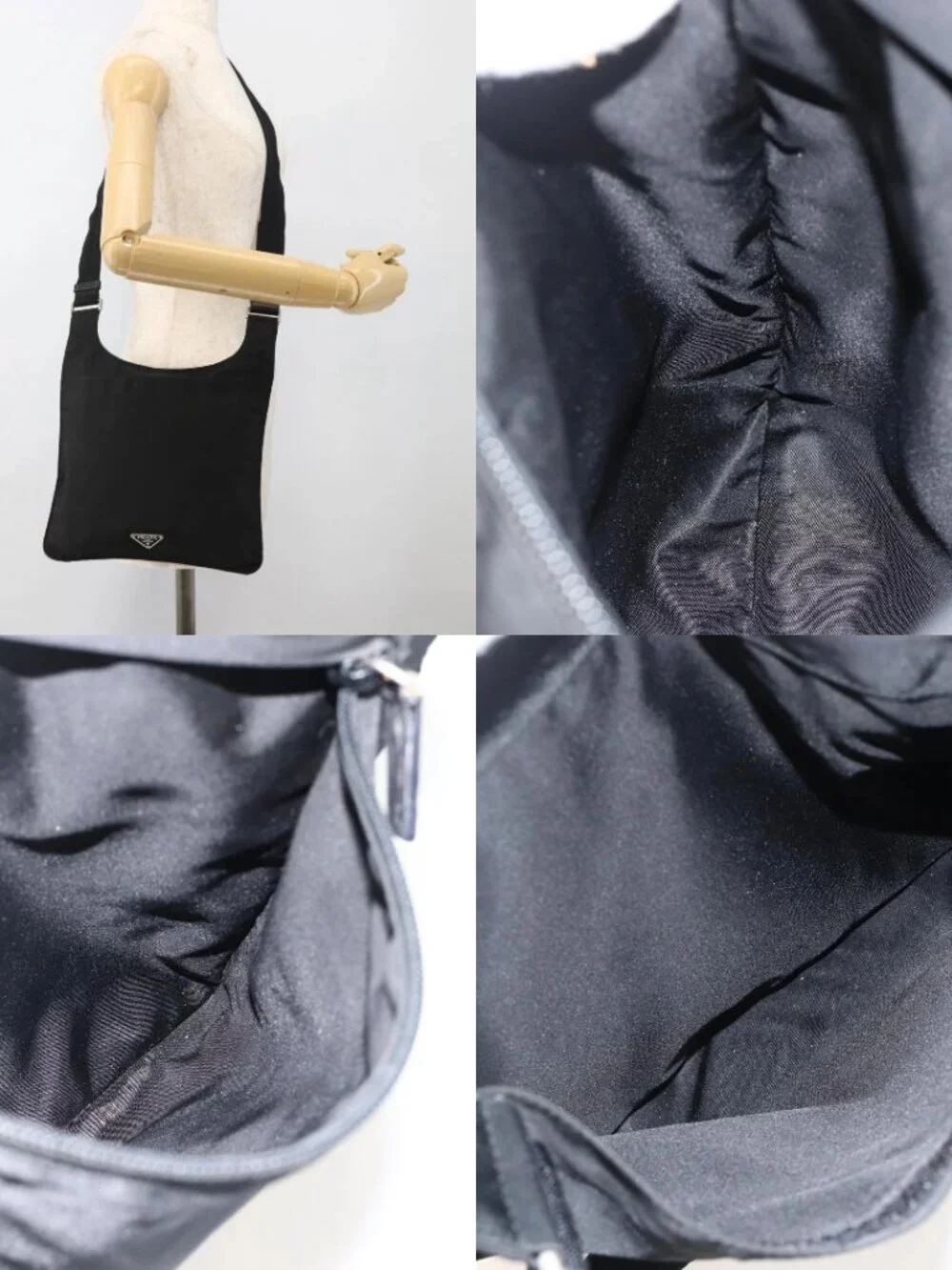 PRADA Shoulder Bag Nylon Black Silver Auth 175183